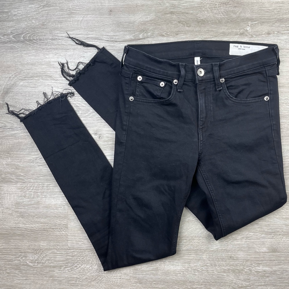Rag & Bone Black Ankle Skinny Jeans with Frayed Bottoms